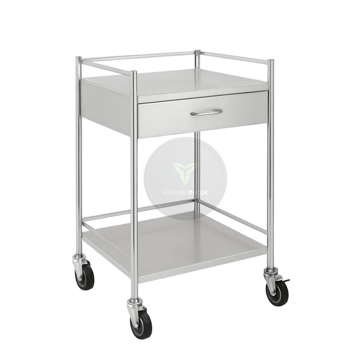 stainless steel hospital trolley with single drawer and shelf