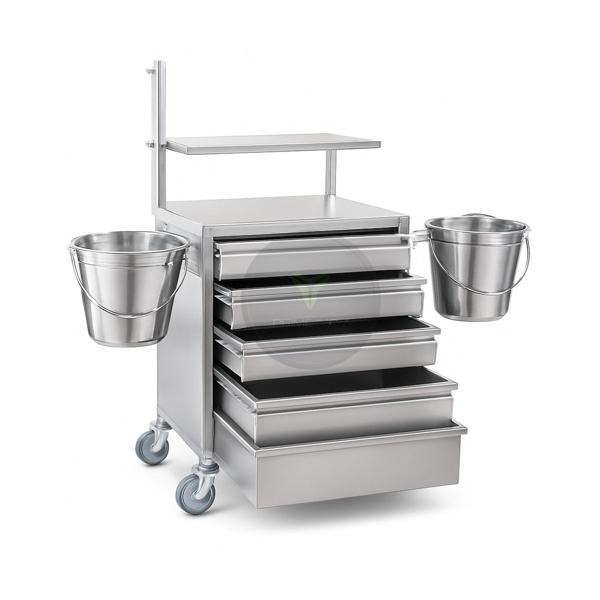 stainless steel medical emergency trolley with drawers and buckets