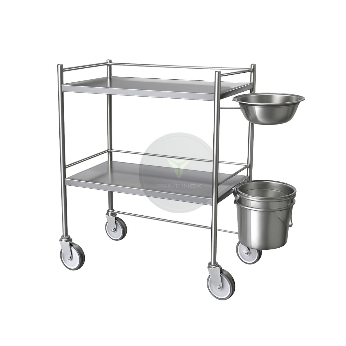 stainless steel utility trolley with bowl and bucket
