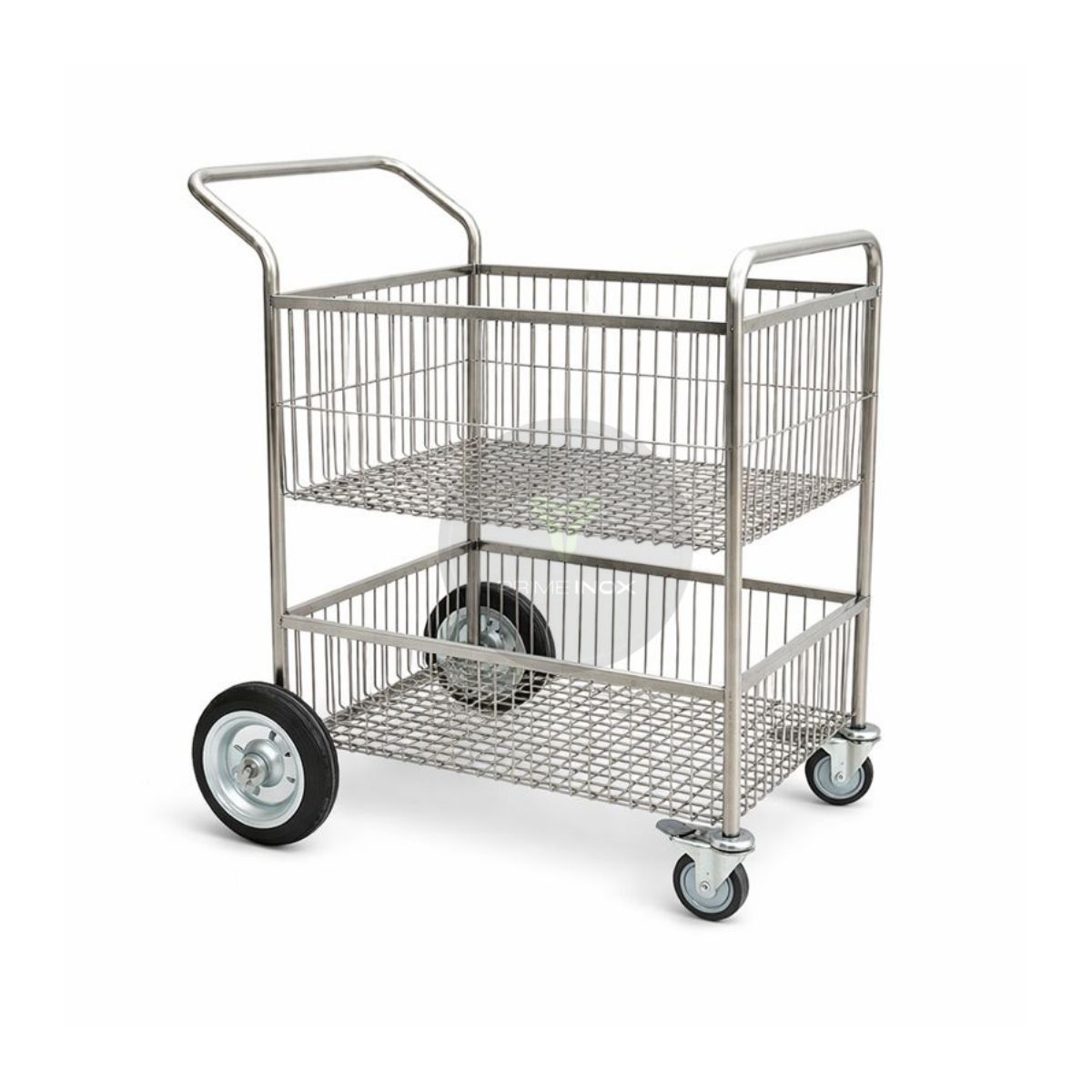 stainless steel wire basket trolley dual shelf