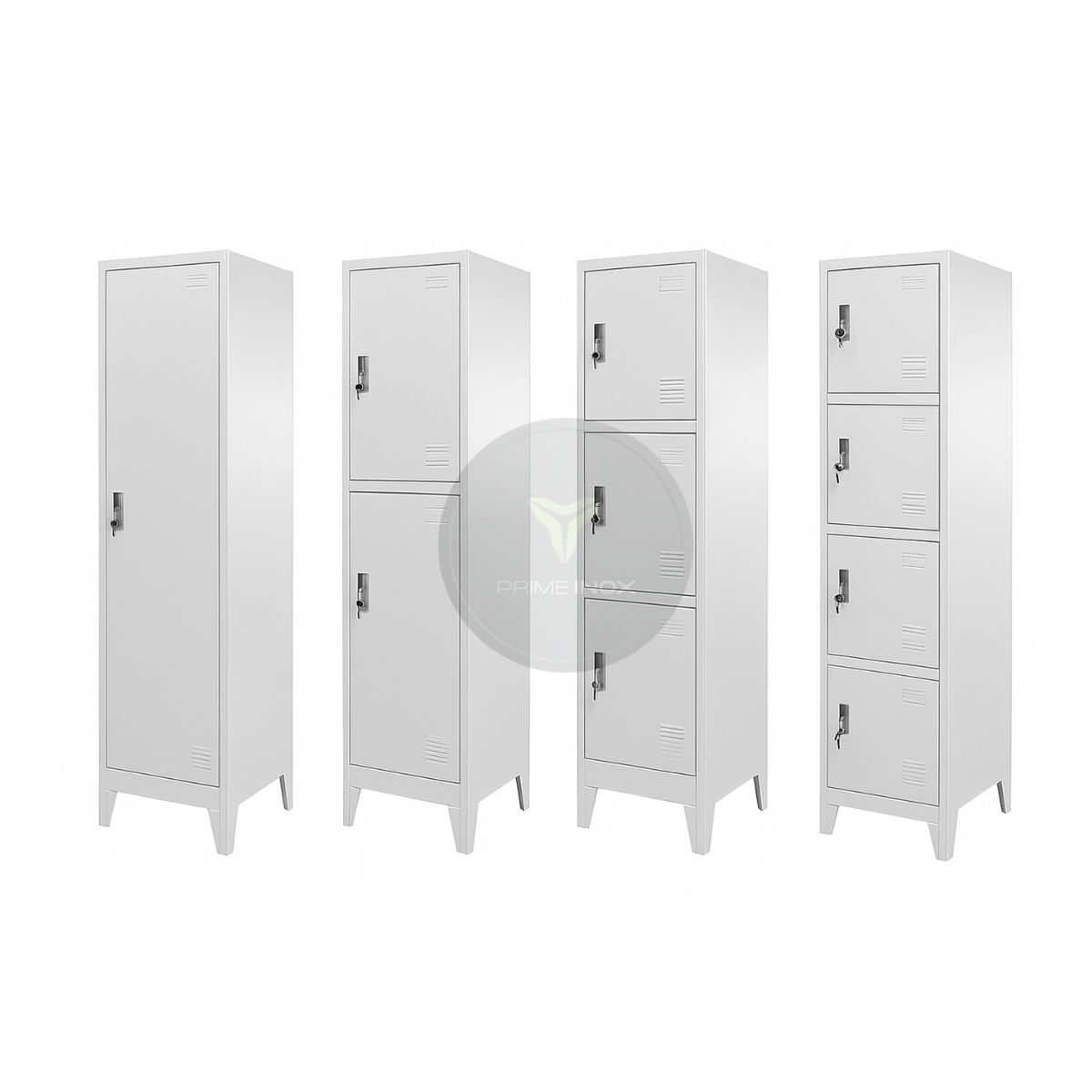 Metal locker cabinets with single, double and multi door configurations