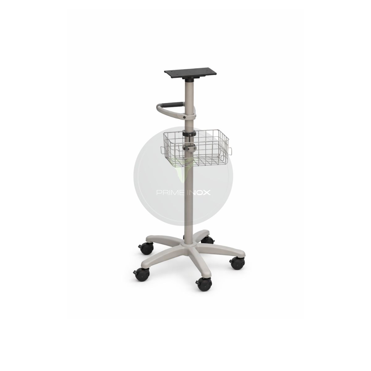 monitor trolley with handle and wire basket for hospital use