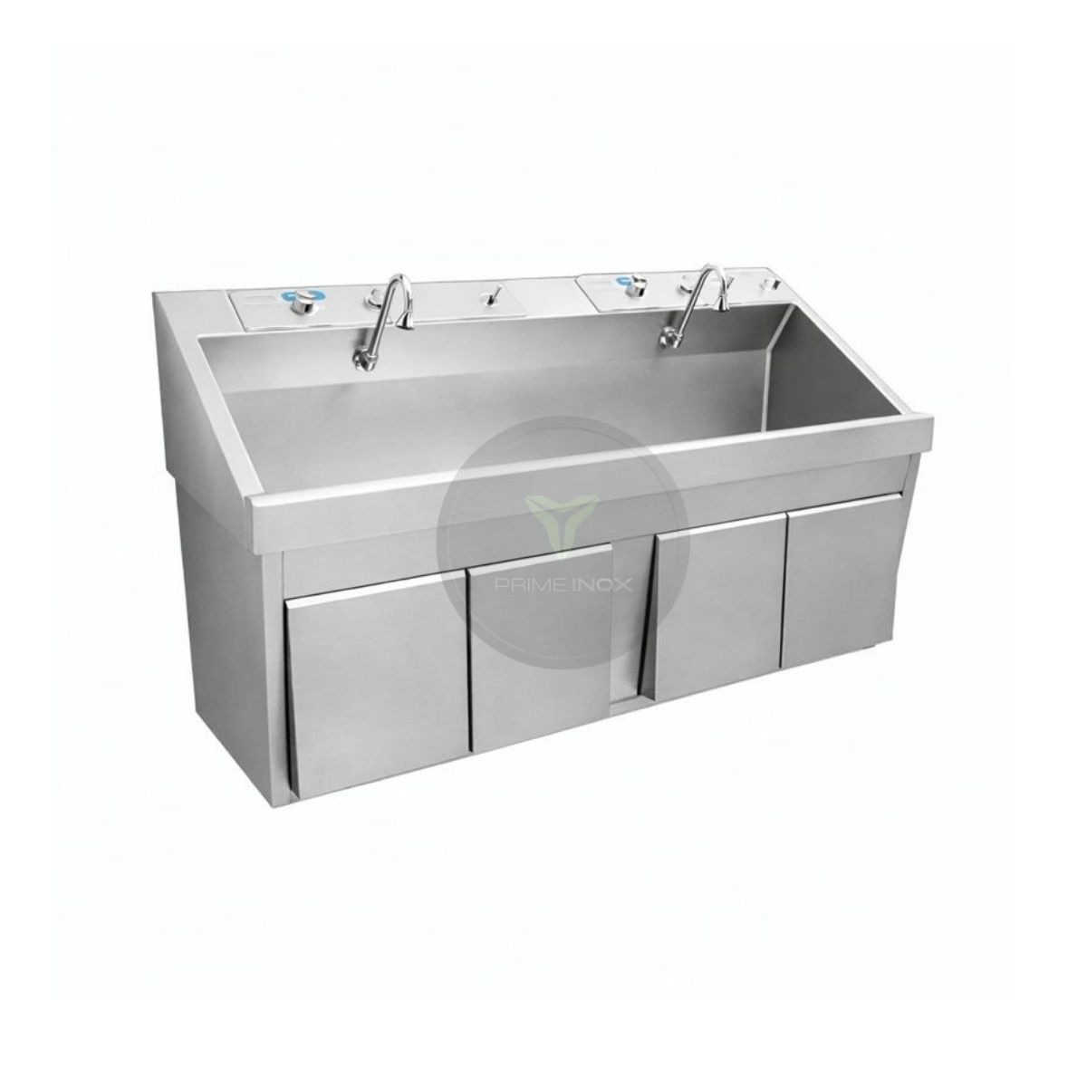stainless steel double station scrub sink with storage cabinet for hospital use