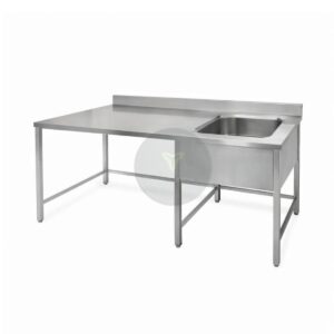 stainless steel single bowl sink with extended work table for commercial use